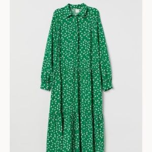 H&M GREEN WHITE OVERSIZED FLORAL MAXI DRESS XXL